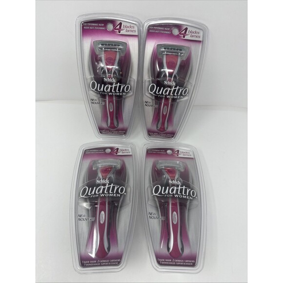 4x Schick Quattro for Women Razor + 2 Cartridges *Original Metal Handle 2004 NEW - Picture 1 of 4